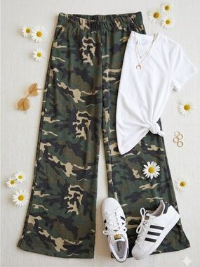 Jade by Jane Wide Leg Camo Waffle Knit Pants | Boho Lounge Trend | Small